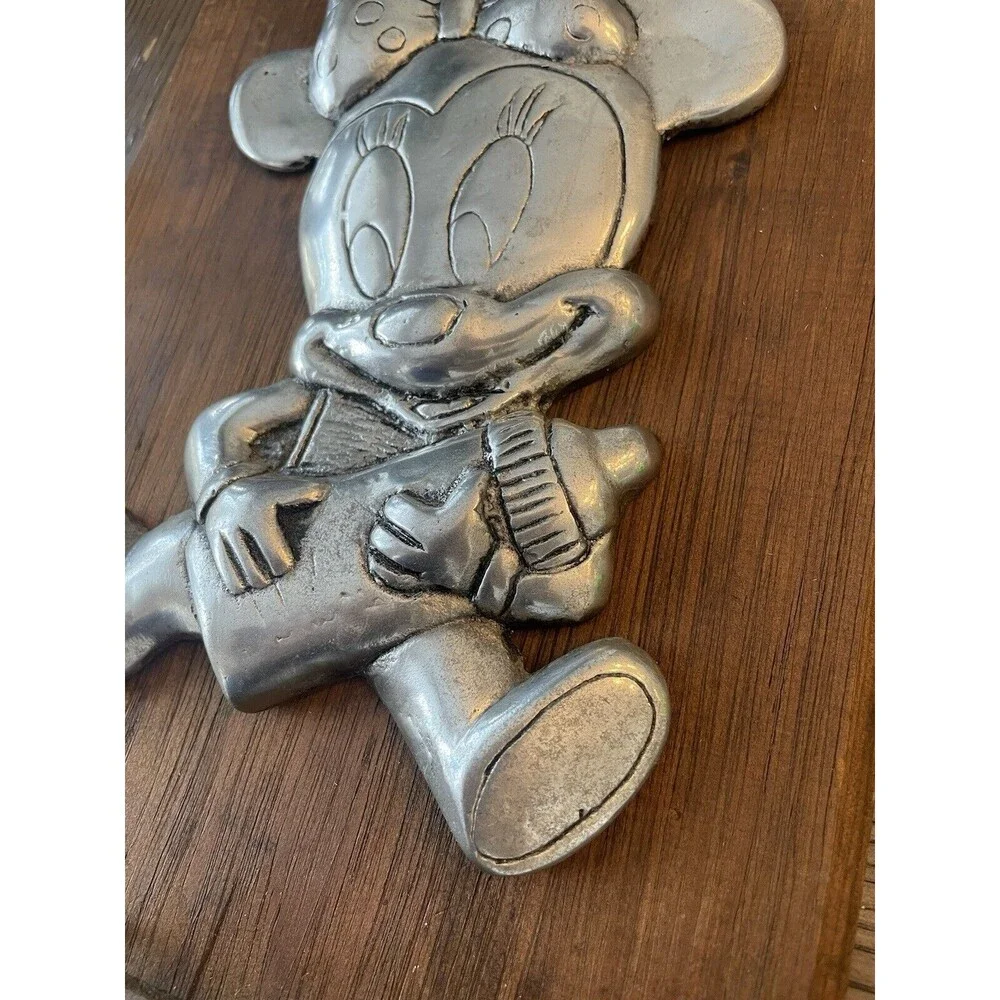 Vintage Disney baby minnie mouse pewter Wood Frame Nursery RARE Find 11x9